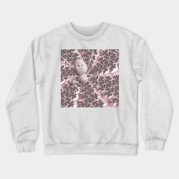 Mandelbrot Set Fractal Art Web and Huntsman Spider in Baby Pink Crewneck Sweatshirt by karenmcfarland13